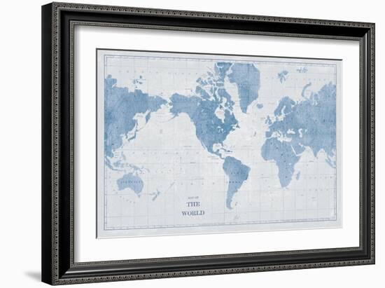 World Map White and Blue-Sue Schlabach-Framed Art Print