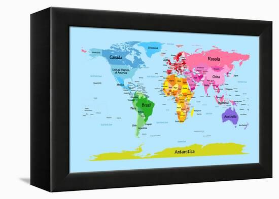 World Map with Big Text for Kids-Michael Tompsett-Framed Stretched Canvas