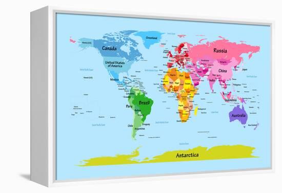 World Map with Big Text for Kids-Michael Tompsett-Framed Stretched Canvas