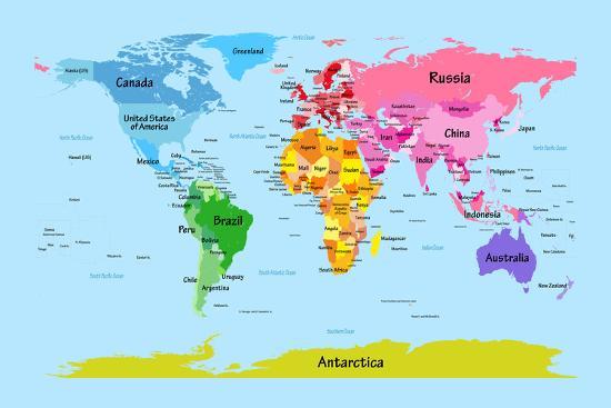 World Map With Big Text For Kids Art Print Michael Tompsett
