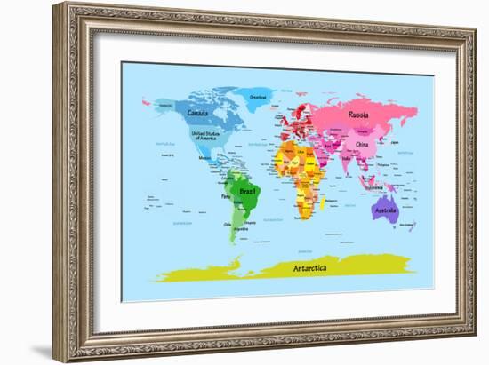 World Map with Big Text for Kids-Michael Tompsett-Framed Art Print