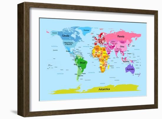 World Map with Big Text for Kids-Michael Tompsett-Framed Art Print