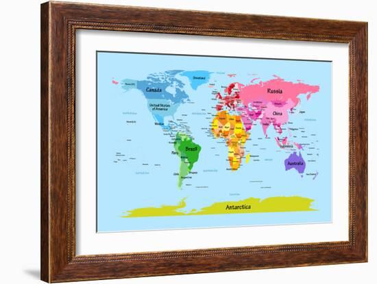 World Map with Big Text for Kids-Michael Tompsett-Framed Art Print