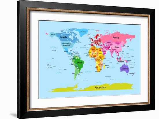 World Map with Big Text for Kids-Michael Tompsett-Framed Art Print