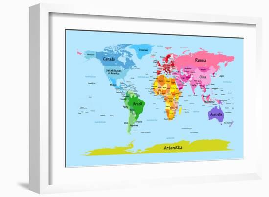 World Map with Big Text for Kids-Michael Tompsett-Framed Art Print