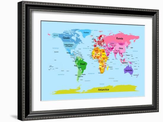 World Map with Big Text for Kids-Michael Tompsett-Framed Art Print