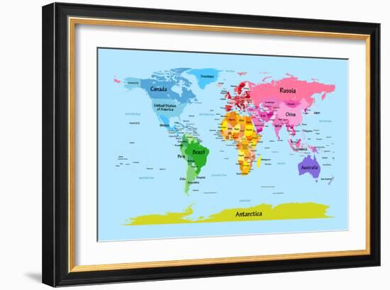 World Map with Big Text for Kids-Michael Tompsett-Framed Art Print