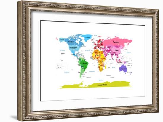 World Map with Big Text for Kids-Michael Tompsett-Framed Art Print