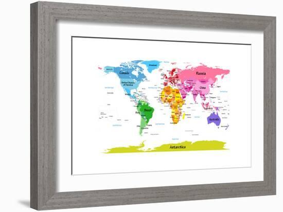 World Map with Big Text for Kids-Michael Tompsett-Framed Art Print