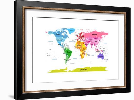 World Map with Big Text for Kids-Michael Tompsett-Framed Art Print