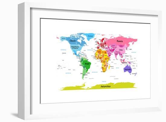 World Map with Big Text for Kids-Michael Tompsett-Framed Art Print