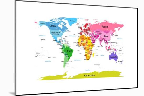 World Map with Big Text for Kids-Michael Tompsett-Mounted Art Print