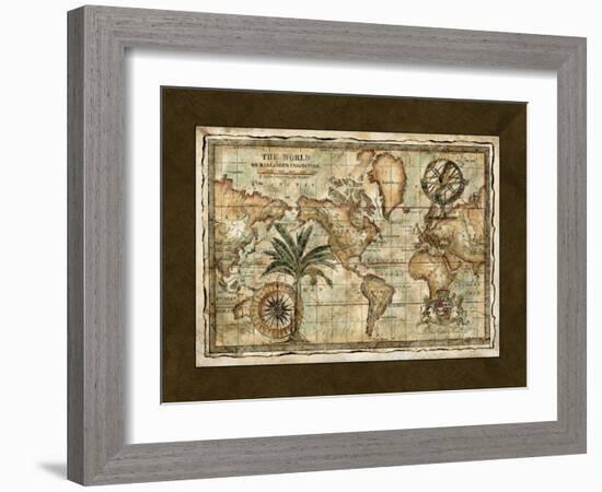 World Map with Globe-null-Framed Art Print