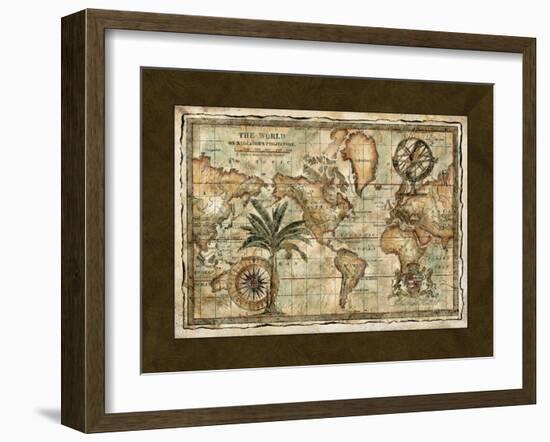 World Map with Globe-null-Framed Art Print
