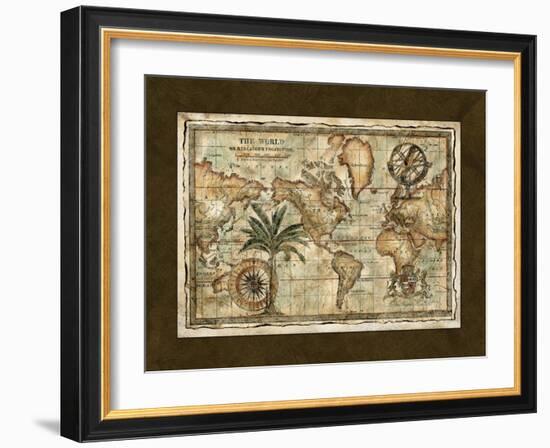 World Map with Globe-null-Framed Art Print