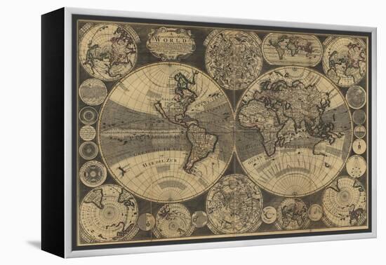 World Map with Planets-W. Godson-Framed Stretched Canvas