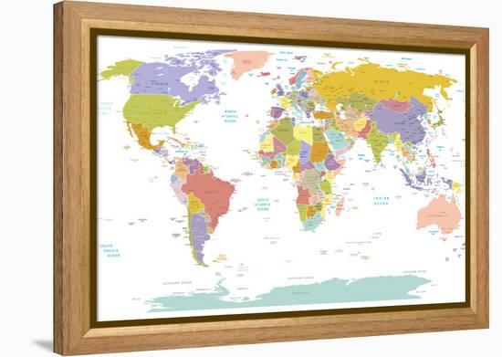 World Map-ekler-Framed Stretched Canvas