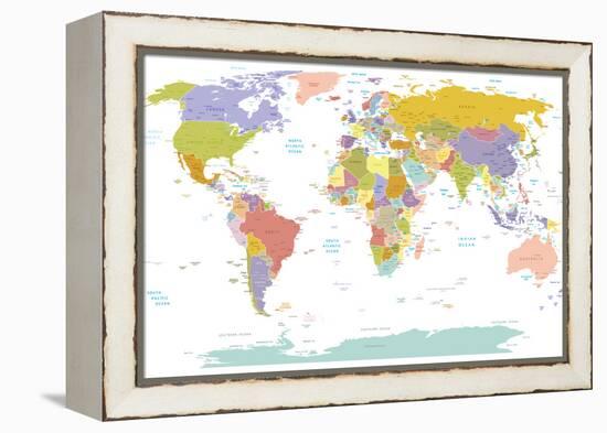 World Map-ekler-Framed Stretched Canvas