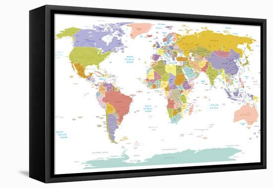 World Map-ekler-Framed Stretched Canvas