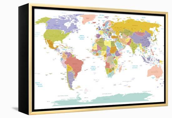 World Map-ekler-Framed Stretched Canvas