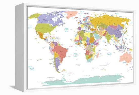 World Map-ekler-Framed Stretched Canvas