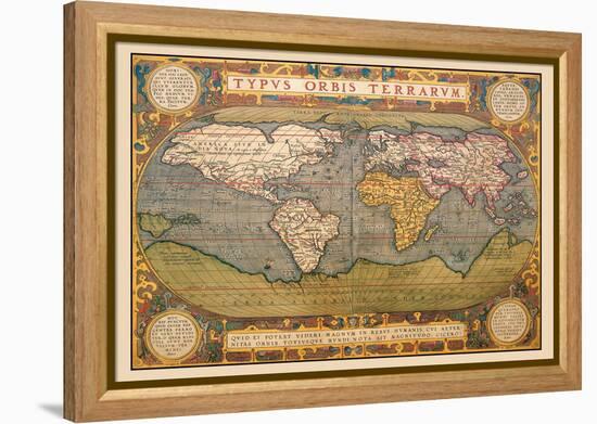 World Map-Abraham Ortelius-Framed Stretched Canvas