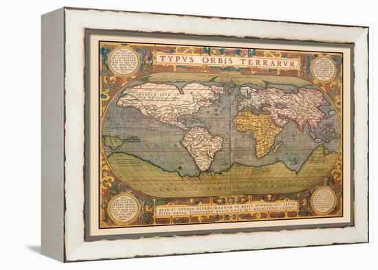 World Map-Abraham Ortelius-Framed Stretched Canvas