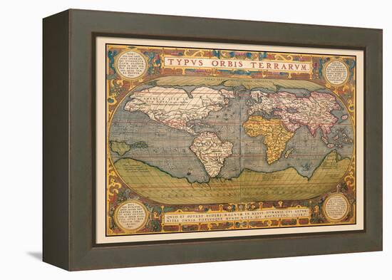 World Map-Abraham Ortelius-Framed Stretched Canvas