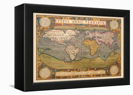 World Map-Abraham Ortelius-Framed Stretched Canvas