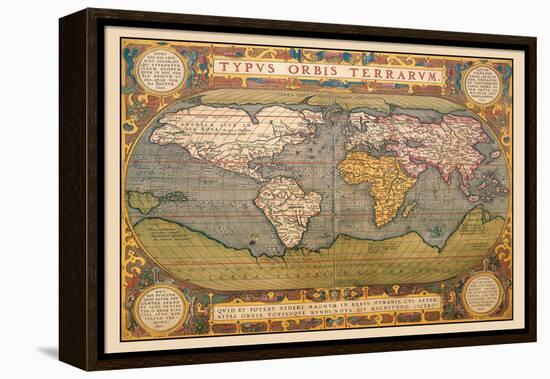 World Map-Abraham Ortelius-Framed Stretched Canvas