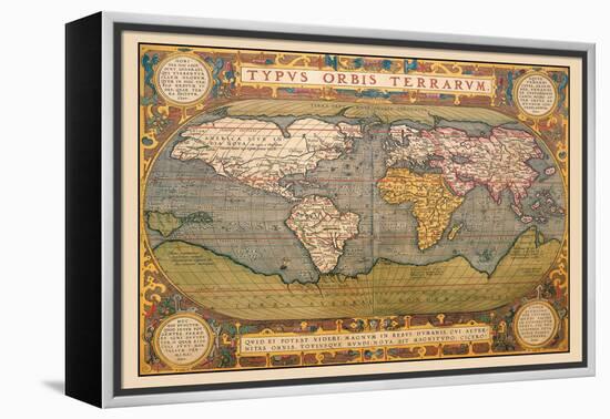 World Map-Abraham Ortelius-Framed Stretched Canvas