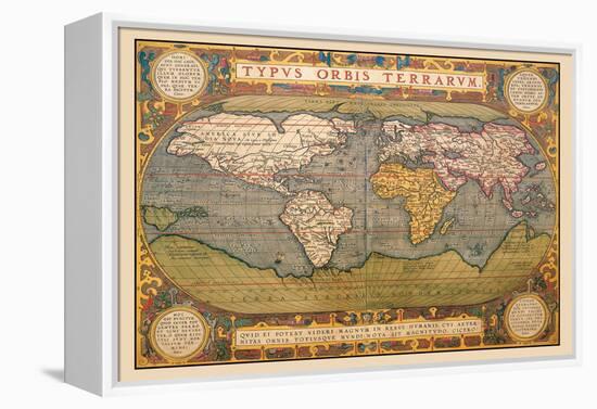 World Map-Abraham Ortelius-Framed Stretched Canvas