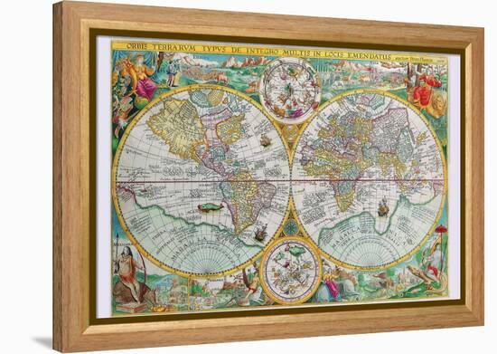 World Map-Petrus Plancius-Framed Stretched Canvas