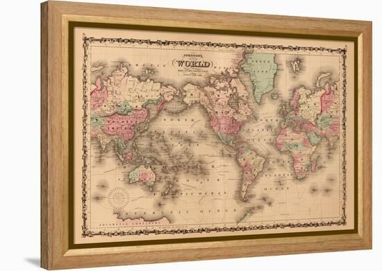 World Map-A.J. Johnson-Framed Stretched Canvas