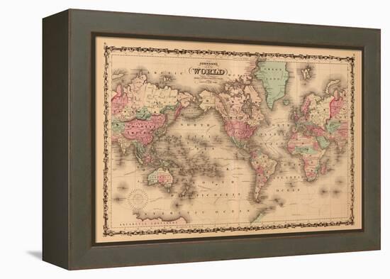 World Map-A.J. Johnson-Framed Stretched Canvas