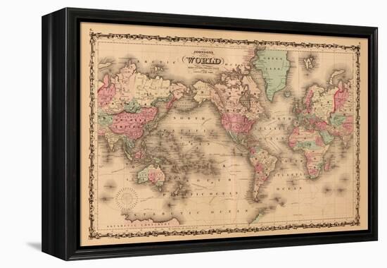 World Map-A.J. Johnson-Framed Stretched Canvas