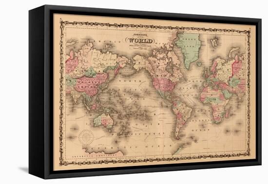 World Map-A.J. Johnson-Framed Stretched Canvas