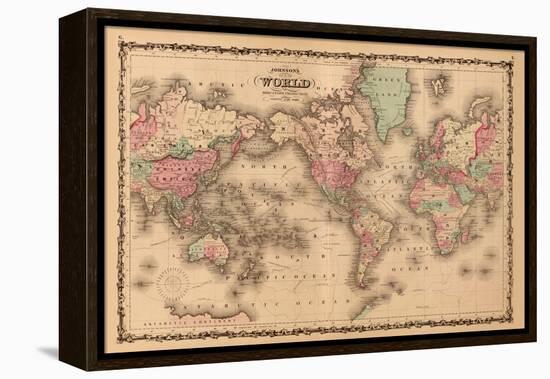 World Map-A.J. Johnson-Framed Stretched Canvas