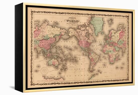 World Map-A.J. Johnson-Framed Stretched Canvas