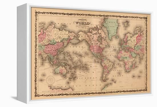 World Map-A.J. Johnson-Framed Stretched Canvas