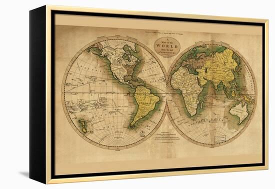 World Map-Mathew Carey-Framed Stretched Canvas