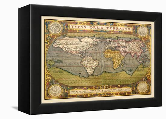 World Map-Abraham Ortelius-Framed Stretched Canvas