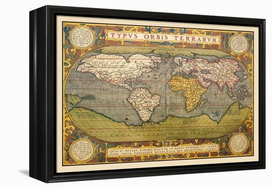 World Map-Abraham Ortelius-Framed Stretched Canvas