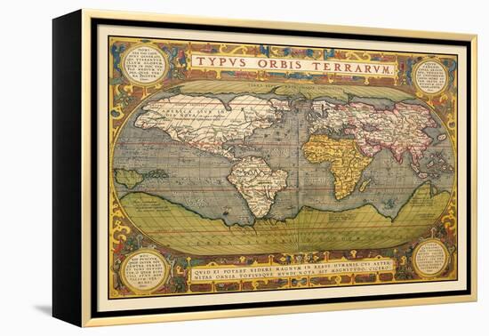 World Map-Abraham Ortelius-Framed Stretched Canvas