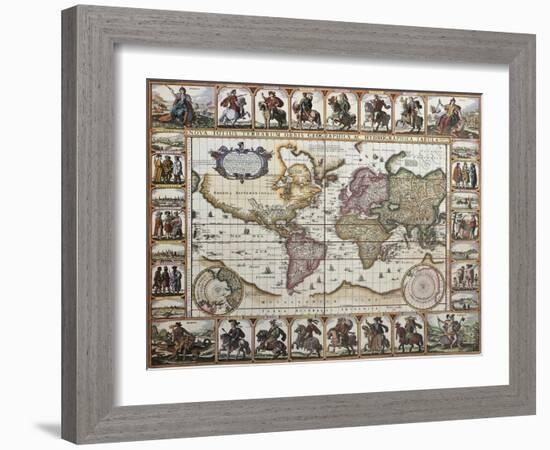 World Old Map. Created By Nicholas Visscher, Published In Amsterdam, 1652-marzolino-Framed Art Print