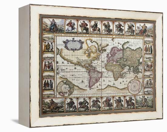 World Old Map. Created By Nicholas Visscher, Published In Amsterdam, 1652-marzolino-Framed Stretched Canvas