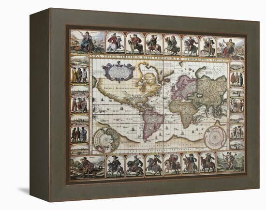 World Old Map. Created By Nicholas Visscher, Published In Amsterdam, 1652-marzolino-Framed Stretched Canvas