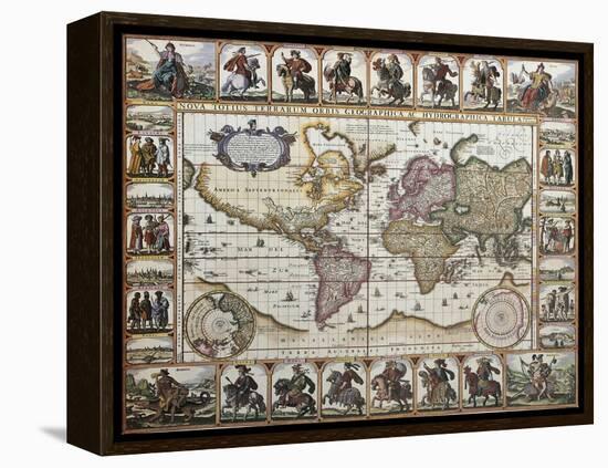 World Old Map. Created By Nicholas Visscher, Published In Amsterdam, 1652-marzolino-Framed Stretched Canvas