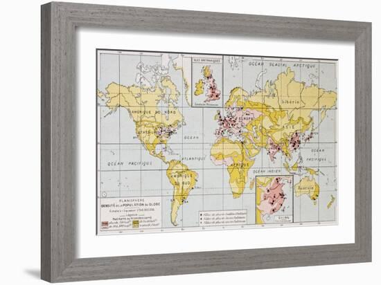 World Population Density At The End Of 19Th Century, Old Map-marzolino-Framed Art Print