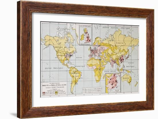 World Population Density At The End Of 19Th Century, Old Map-marzolino-Framed Art Print